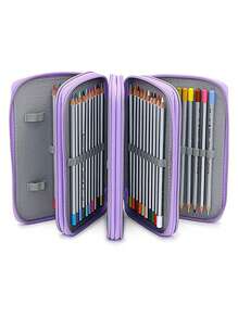 1pc High Capacity Zipper Pencils, Multi-Functional Pencil Bag, 72 Slots Colored Pencil Case, Comes With 3 Large Holes For Pencil Sharpeners, Erasers And Pencils Back To School,Back To School,School Supplies,Pencil Pouch,School Bag