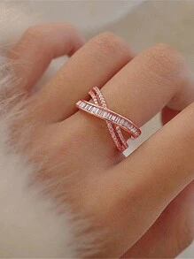 Nooxian 1 chiếc nhẫn đá quý Zirconia hình chữ thập bằng đồng - Hoa hồng vàng - Xem 2