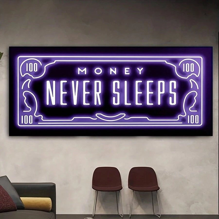 1片優質畫布海報,現代藝術、紫色、金錢、詞語、抽象畫,是臥室、客廳、廚房、宿舍走廊的理想禮物,無框畫布、壁畫、牆面裝飾,秋季裝飾、房間裝飾 - 彩色 - 查看 1