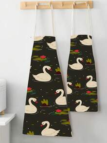 1件時尚天鵝印花亞麻圍裙 - 彩色 - 查看 2