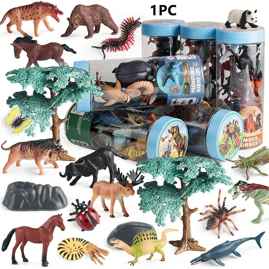 12 件裝可愛迷你古代動物猛獁象劍齒虎節日禮物男孩和女孩禮物多色組合 - 黑色 - 查看 1