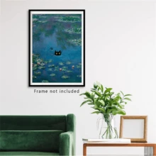 Vintage Monet Canvas Wall Art Famous Oil Paintings Monets Water Lillies Black Cat Poster Funny Cat Floral Print Abstract Farmhouse Gallery Aesthetic Room Decor For Bedroom Bathroom Unframed - Multicolor - View 5