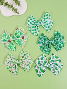 5pcs Children's Clover Hair Clips With Bowknot Design For Girls - Multicolor - View 1