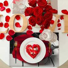 4入組玫瑰圖案浪漫風格餐墊,耐高溫廚房餐墊,是給已婚夫婦和情人最佳祝福,適合所有四季和情人節 - 紅色 - 查看 5