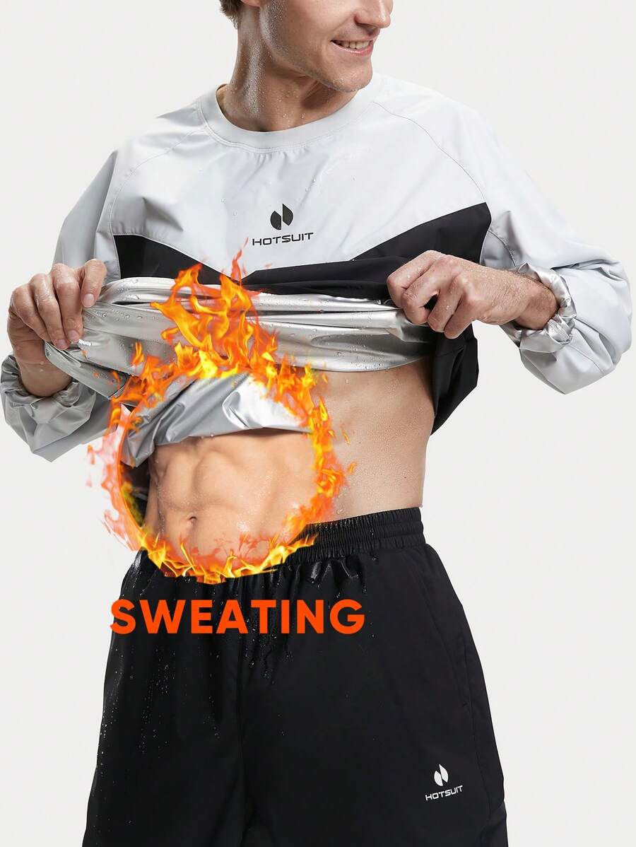 HOTSUIT 桑拿服男士運動衣抗汗健身訓練桑拿運動服套裝運動服,健身服男士 - 白色 - 查看 1