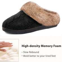 Valentines Women's Fuzzy Bedroom Slippers With Memory Foam, House Fluffy Comfy Chunky Sweater Knit Shoes Indoor Outdoor - 黑色 - 查看 2