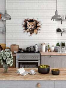 1張3d模擬貓貼紙,防水,可愛動物貼紙,可愛貓貼紙（顏色可能略有不同） - 棕色 - 查看 1