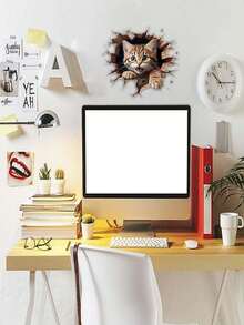 1張3d模擬貓貼紙,防水,可愛動物貼紙,可愛貓貼紙（顏色可能略有不同） - 棕色 - 查看 4