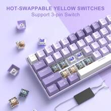 Magegee-box 60% Rgb熱插拔機械游戲鍵盤,配備自定義藍鯨開關的小型緊湊型68鍵機械鍵盤,支援雙系統與windows筆記本、平板電腦的兼容性,適用於遊戲玩家（薰衣草色） - 淡紫色 - 查看 4