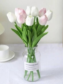 1朵鬱金香人造花,真實觸感人造花束pe假花,適用於婚禮裝飾/家庭花園裝飾 - 白色 - 查看 4