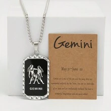 1pc New Arrival Stainless Steel Chain Double-Sided 12 Constellation Necklace With Laser-Cut Design And Hip-Hop Silver Pendant Card Necklace - Sagittarius - View 16