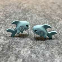 2pcs Miniature Animal Bite Ear Studs - Dinosaur & Shark Shaped Ear Jewelry - Small Animal Earrings - View 10
