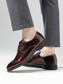 男士舒適翼尖休閒布洛克鞋,透氣防滑綁帶德比鞋,適用於商務辦公、春夏秋季 - 棕色 - 查看 10