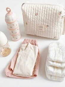 1pc Portable Milk Bottle Bag In Beige With Tulip Pattern, Hangable On Stroller, Suitable For Year-Round Use And Daily Travel