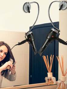 Suporte Secador Cabelo Parede Ventosa Vidro Azulejo Articulavel Flevivel Banheiro Casa Penteadeira Portatil - Prata - Visão 3