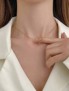 極簡&優雅方形綠色立方氧化鋯頸鍊,復古&多功能夾克鏈女士飾品,18k鍍金&持久耐用 - 紅色 - 查看 4