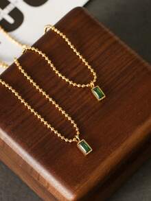 極簡&優雅方形綠色立方氧化鋯頸鍊,復古&多功能夾克鏈女士飾品,18k鍍金&持久耐用 - 紅色 - 查看 5