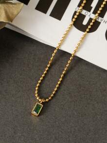 極簡&優雅方形綠色立方氧化鋯頸鍊,復古&多功能夾克鏈女士飾品,18k鍍金&持久耐用 - 紅色 - 查看 6