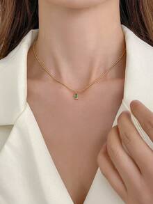 極簡&優雅方形綠色立方氧化鋯頸鍊,復古&多功能夾克鏈女士飾品,18k鍍金&持久耐用 - 紅色 - 查看 3