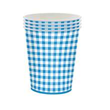 96入組藍色方格派對一次性餐具套裝,包括7吋紙盤24入、9吋紙盤24入、13吋紙餐巾24入、9oz 紙杯24入 - 藍白色 - 查看 11