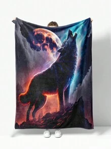 1pc Wolf Printed Flannel Fleece Blanket, Unisex Home Essential For All Seasons - Multicolor - View 1