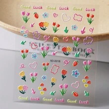 全新5D凸起草莓和兔子設計指甲貼紙，可愛卡通兔子圖案指甲貼紙，DIY指甲貼紙，適用於女孩 - 彩色 - 查看 5