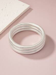 1 Set Of 3 Exaggerated Fashionable Simple 0.75cm Thick Round Coil Bracelets With 6.7cm Inner Diameter And Ccb Coil/pure Metal Reflective Surface - Silver - View 13