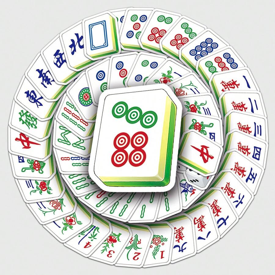 145入組傳統風格麻將設計的創意裝飾貼紙,包含紅中、中、發等圖案,適用於筆記本、平板電腦、杯子等物品 - 彩色 - 查看 1