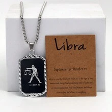 1pc New Arrival Stainless Steel Chain Double-Sided 12 Constellation Necklace With Laser-Cut Design And Hip-Hop Silver Pendant Card Necklace - Sagittarius - View 9