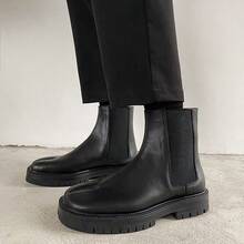 Chic & High-End Chelsea Boots With Mid-Calf Height, Split Toe & Horseshoe Shaped Decoration, Fashionable And Casual Boots - Black - View 3