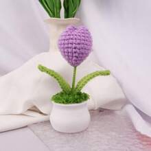 1入組手工製作花束diy材料包,編織針織向日葵花盆配玫瑰花,教師節禮物 - 紫色 - 查看 4