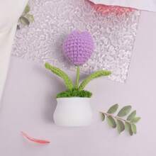 1入組手工製作花束diy材料包,編織針織向日葵花盆配玫瑰花,教師節禮物 - 紫色 - 查看 7