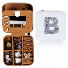 1pc Diamond Shining Letter Shaped Jewelry Box, Large Capacity With Soft Velvet Interior, Waterproof Pu Leather For Women's Travel Outdoor Carry - White - View 20