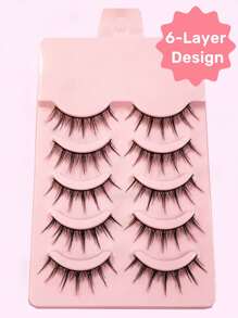 Asiteo 5 对 Manga 睫毛 自然柔软纤细全条假睫毛 交叉可重复使用 - 黑色 - 查看 5