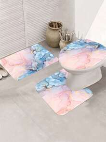 4pcs Creative Marble Pattern Printed Shower Curtain Set, Bathroom Set Shower Curtain&Carpet, Bathroom Decorative Carpet, Toilet Cover And Anti-Slip U-Shaped Mat, Waterproof Shower Curtain With 12 Hooks - Multicolor - View 4