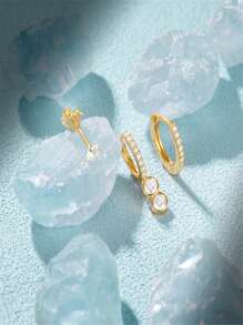 3 件裝 925 純銀蝴蝶星星耳環女式時尚耳環 18k 鍍金完美適合婚禮情人節高級珠寶 - 金色 - 查看 10