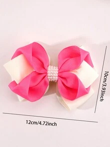 1pc Pink & Beige Pearl Bow Hair Clip For Kids, Girls' Hair Accessory - Multicolor - View 5
