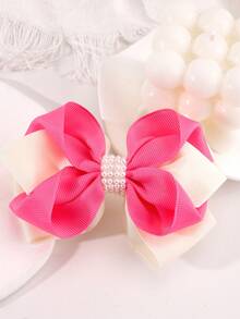 1pc Pink & Beige Pearl Bow Hair Clip For Kids, Girls' Hair Accessory - Multicolor - View 4