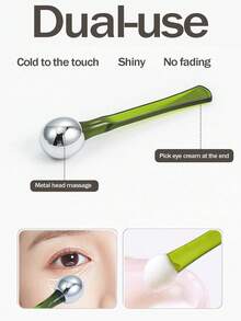 1pc Eye Cream Massager With Spoon Shape For Importing Eye Cream, Metallic Green, 5.7cm - Dark Green - View 2