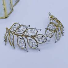 1個手工水晶鑲嵌的葉子造型新娘頭飾,時尚女士女孩伴娘髮箍,適用於婚禮、派對、生日、比賽等場合 - 銀色 - 查看 3