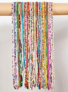 Multi-Pack Random Mix-Color Popular Bohemian Rainbow Acrylic Beads Chain Body Jewelry Belly Chain For Women, Gift - Multicolor - View 7