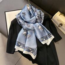 1 件風景畫印花人造絲圍巾,經典披肩,復古防風頭帶,優雅旅行沙灘巾 - 灰色蝴蝶 - 查看 2