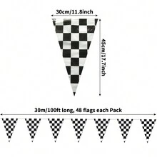 2包200英尺黑白方格旗幟賽車生日裝飾,適用於賽車派對用品 - 黑與白 - 查看 3