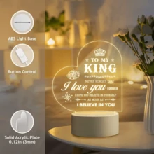 1件3d創意皇冠形狀的父親節和情人節暖心信息氛圍夜燈,適用於各種房間風格,節日禮物