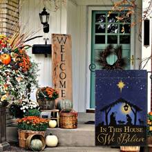 1 件聖誕節（馬槽）花園旗幟聖誕節雙面花園旗幟,適用於門廊庭院花園家居節日裝飾（無金屬支架）12x18 英寸 - 深藍 - 查看 5