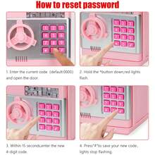 1入款項機器小豬儲蓄罐，含密碼設定，可愛的自動櫥窗儲蓄錢箱，紙幣均可，電子自動捲紙功能，適用於3至9歲男女兒童，聖誕生日禮物(無電池) - 淺粉色 - 查看 4