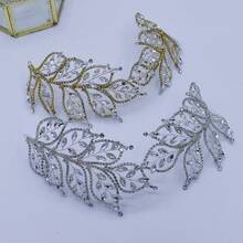 1個手工水晶鑲嵌的葉子造型新娘頭飾,時尚女士女孩伴娘髮箍,適用於婚禮、派對、生日、比賽等場合 - 銀色 - 查看 1