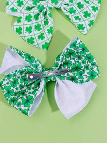 5pcs Children's Clover Hair Clips With Bowknot Design For Girls - Multicolor - View 3