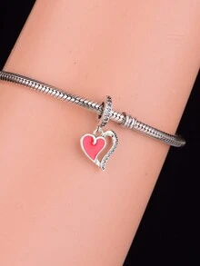 1pc Delicate 925 Sterling Silver Heart Shape Pendant With Zirconia Stone, Diy Valentine's Day Gift For Women - Q3446 - View 3