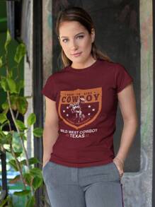 T-shirt feminina country slim blusa cowboy blusinha - Vinho - Visão 2